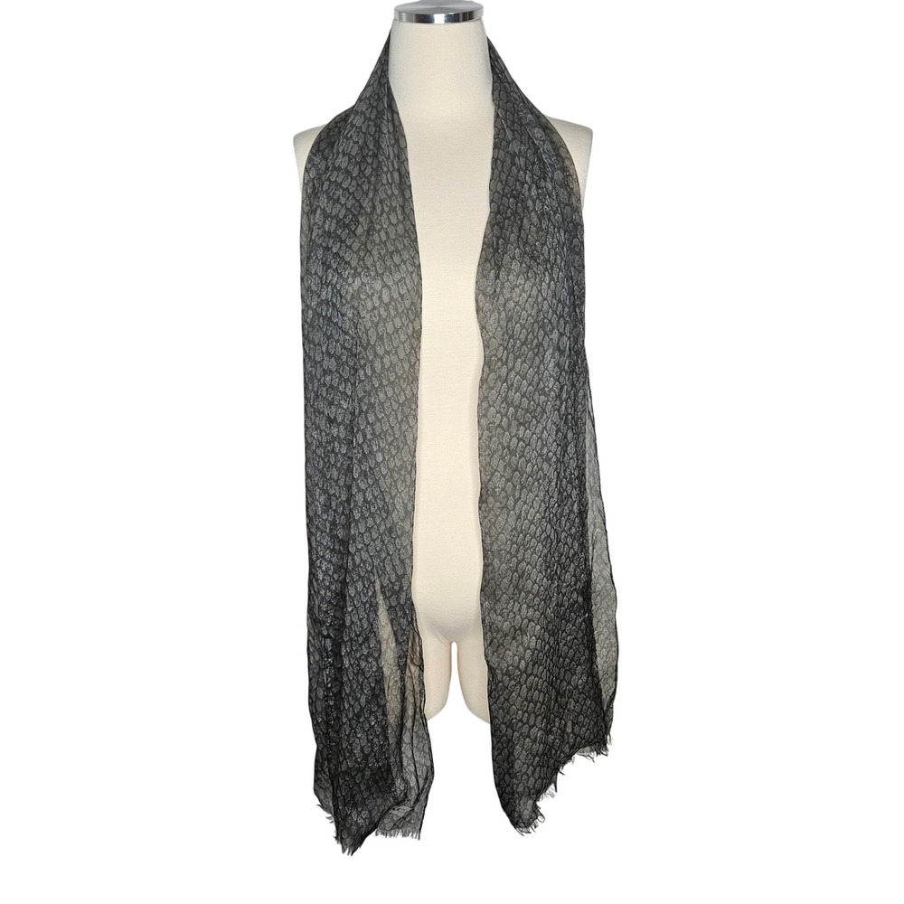 Coach Gray Black Sheer Logo Scarf‎ Lightweight Designer Oblong Wrap Shawl